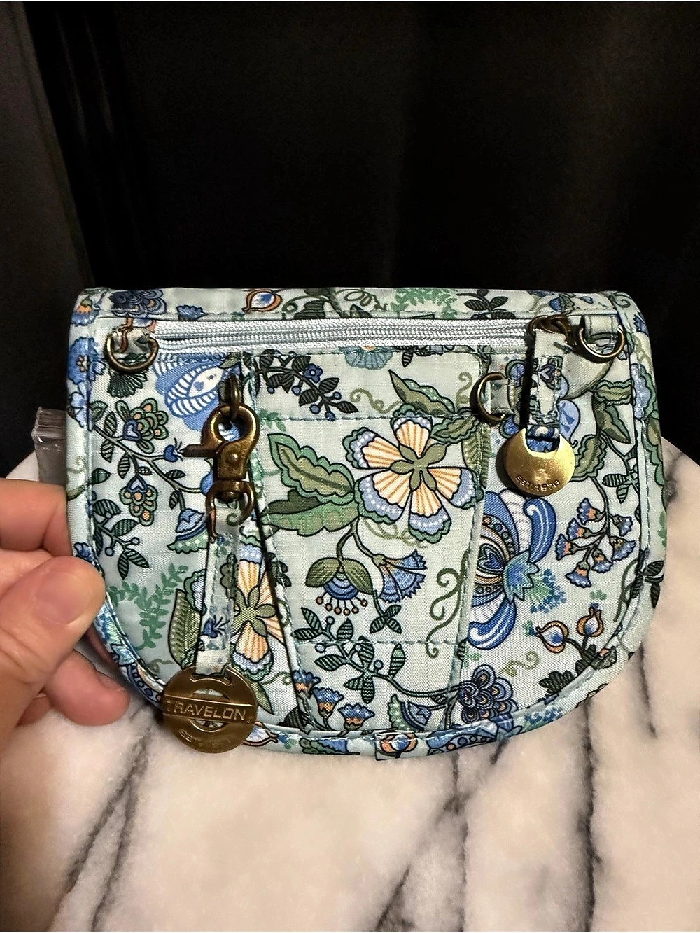 Travelon Floral Crossbody in Blue & Green Like New